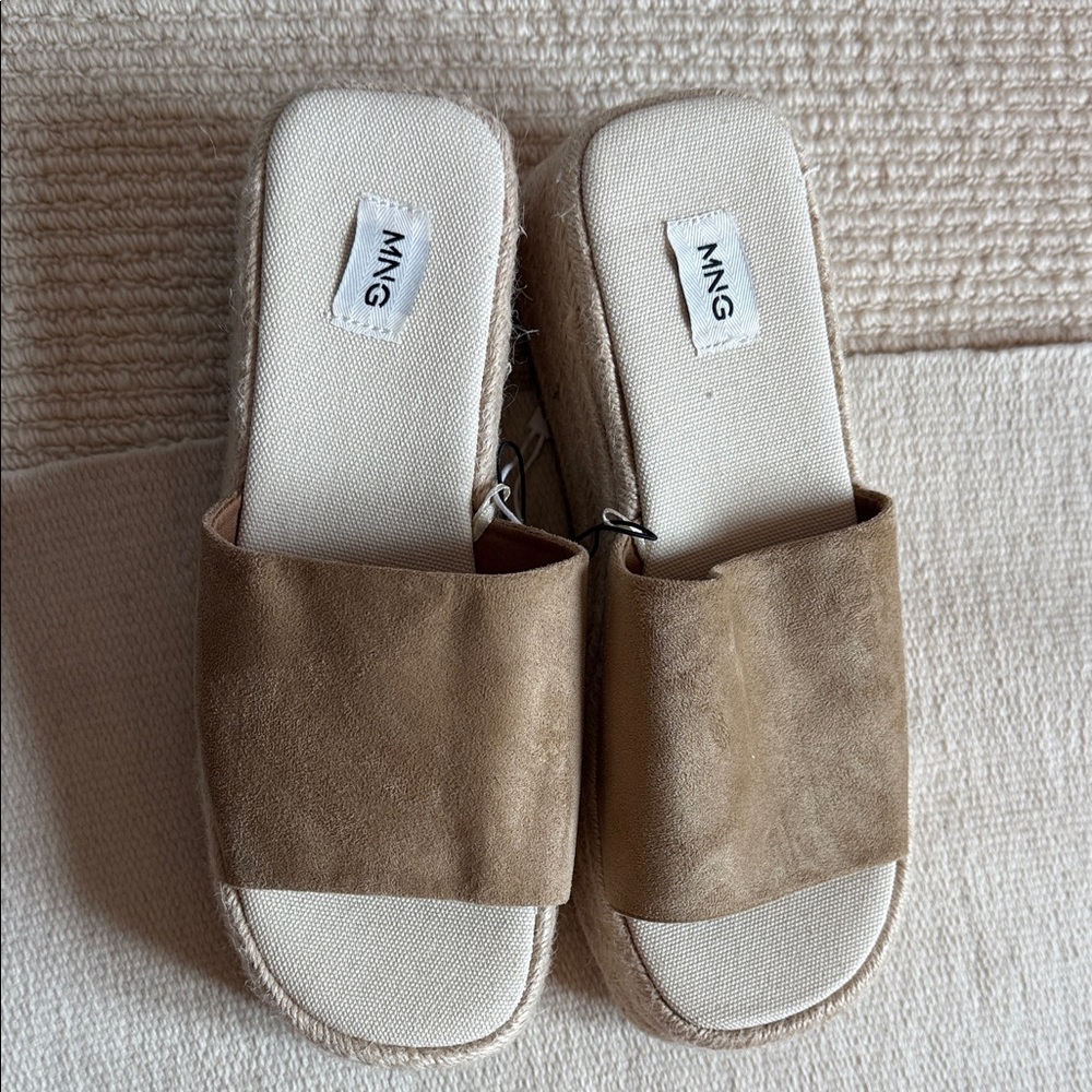 Mango Beige Suede Slide Mules